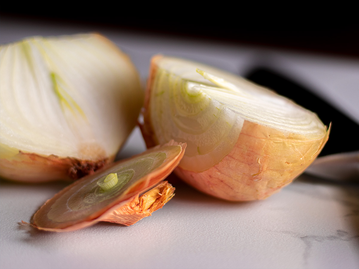 Cut Onion on Cutting Board