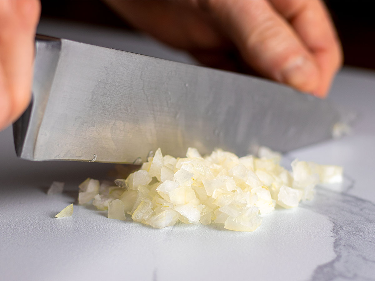 Mincing an Onion with Chef's Knife