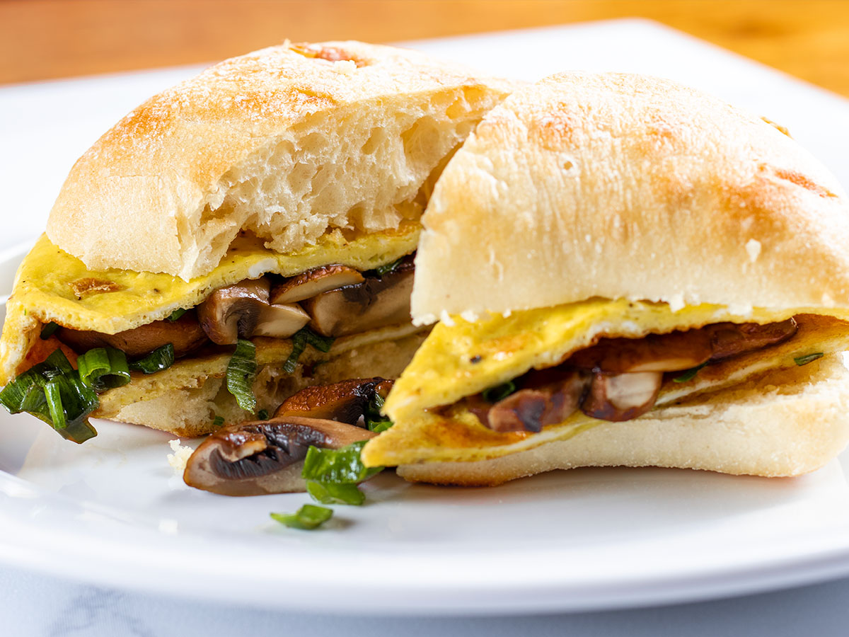 Mushroom & Chive Omelette on Ciabatta